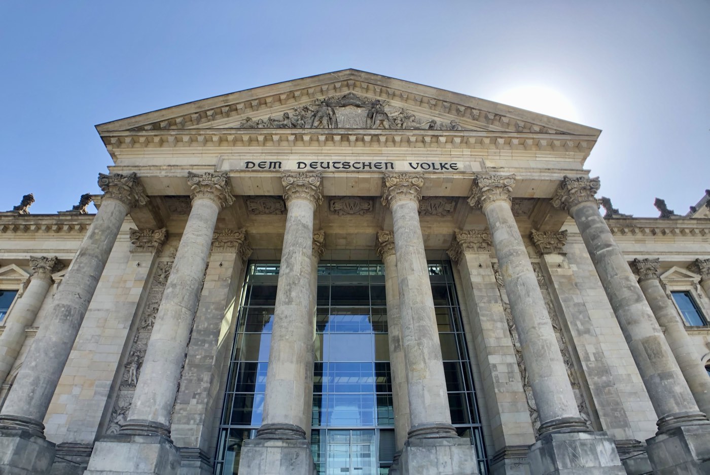 Reichstag Building in Berlin, with the dedication Dem Deutschen Volke
