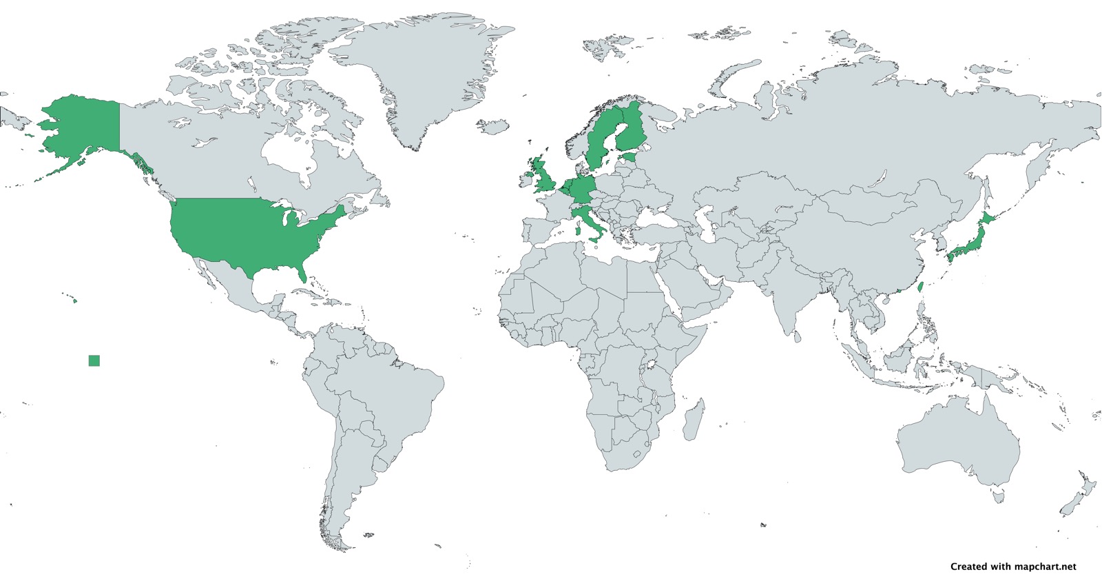 World map highlighting countries where I have visited the parliament